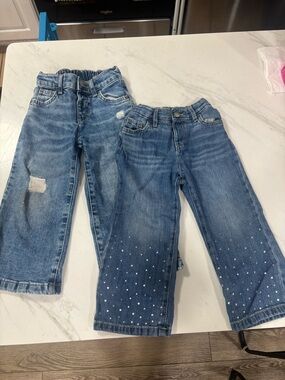 Kids Blue Denim Jeans with Embellished Hem - Size 3T